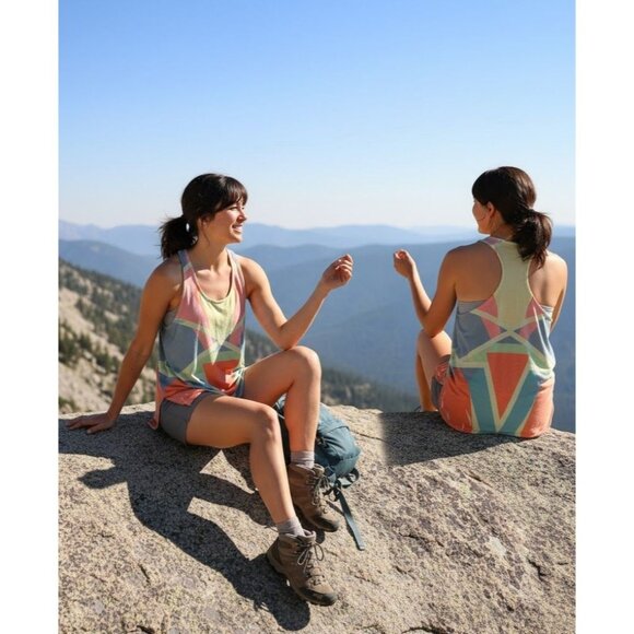 Womens Vibrant Geometric Racerback Tank Top Medium By Yahada Polyester/Rayon Ble - Picture 1 of 5